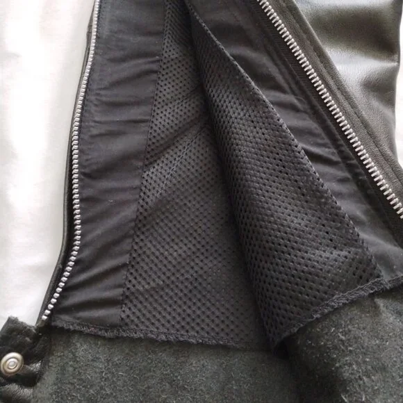 LEATHER KING Black Leather MOTORCYCLE CHAPS Size LARGE